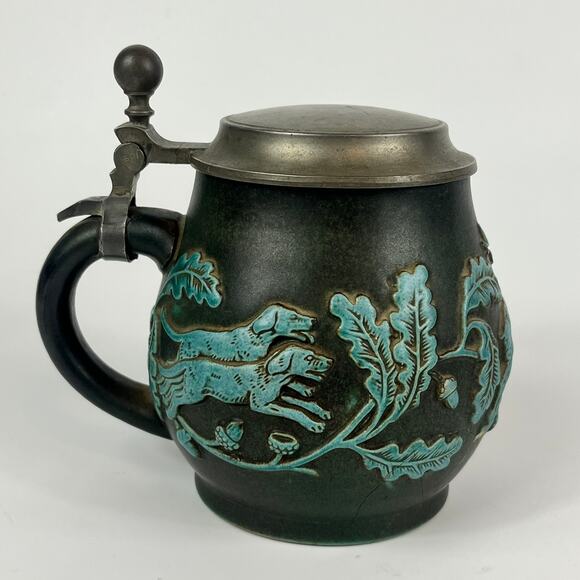 1973 Beer Stein Hunting Scene Hounds Damaged Mug Vtg 100 Year Gift Fathers Day - Picture 1 of 15